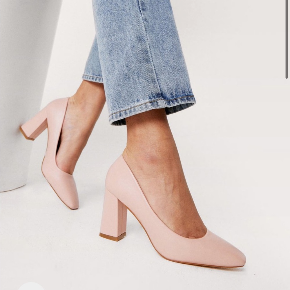 Nasty Gal Nude Tan Block Faux Leather Heels